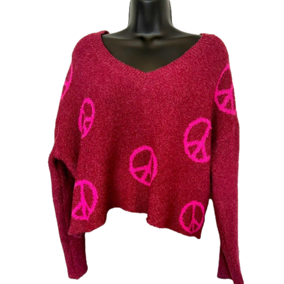 Nobo Peace Print Cropped Lightweight V-Neck Sweater - Picture 5 of 9